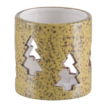 Keramik Teelicht, Baum Motiv, MELANGE 8x8x8cm, Khaki