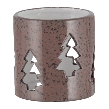 Ceramic tea light, tree motif, MELANGE 8x8x8cm, dark brown