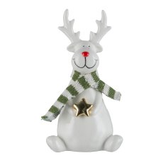 Porcelain deer, sitting, w.scarf 9x7x16cm, white