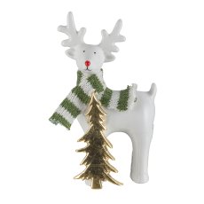 Porcelain deer, standing, w.scarf 8x4,5x15cm, white