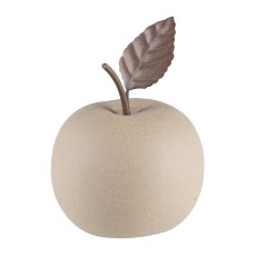 Ceramic apple, w.metal leaf, SAND FINISH 8x8x6,5cm, mustard