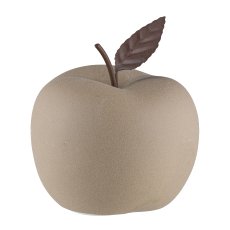 Ceramic apple, w.metal leaf, SAND FINISH 12x12x9,5cm, mustard