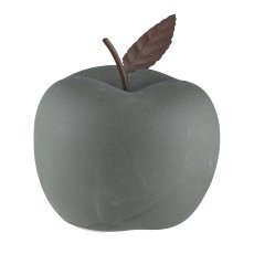 Ceramic apple, w.metal leaf, SAND FINISH 12x12x9,5cm, moss