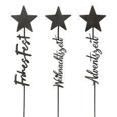 Metal stake, Christmas lettering, 3 assorted approx. 10x45cm, grey