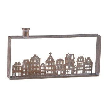 Metal candle holder, on frame, with landscape 32x5x18cm, copper