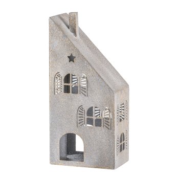 Metall Haus, Windlicht für Kerzen 15x9,5x31cm, Grau