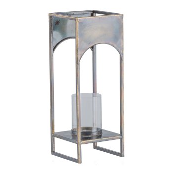 Metall Windlicht, m.Glas 14x14x37cm, Bronze