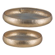 Metall Schale, rund, 2erSet 39x39x8/49x49x9cm, Gold