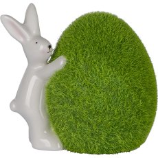 Ceramic rabbit on egg, with moss, 9.7x7x8.5cm