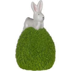 Ceramic rabbit on egg, with moss, 7.2x7.2x13cm