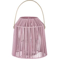 Metal lantern frame, cotton cord, with glass, 25x26x26cm, pink pepper