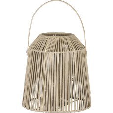 Metal lantern frame, cotton cord, with glass, 25x26x26cm, sand