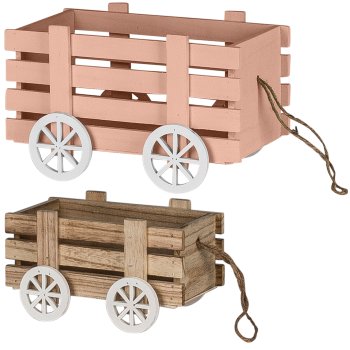 Wooden plant trolley GARDEN, set of 2, 21x14x12/31x19x18cm, pale pink