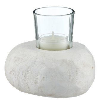 Paulownia wood lantern with glass, 10x10x12cm, natural white