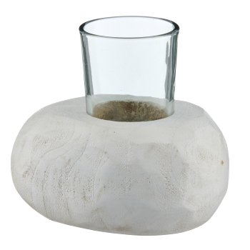 Paulownia wood lantern with glass, 10x10x12cm, natural white