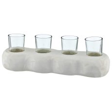 Paulownia wood 4-piece lantern with glass, 35x12x12cm, natural white