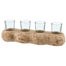 Paulownia wood 4-piece lantern with glass, 35x12x12cm, natural