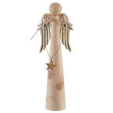 Wooden angel with metal wings, 7x4x21cm, natural