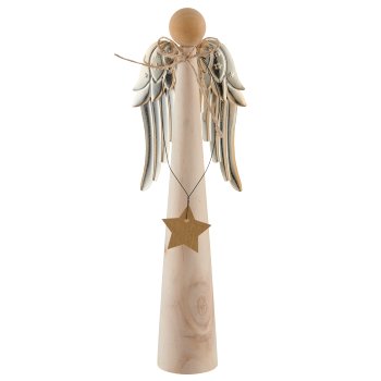 Wooden angel with metal wings, 9x5x29cm, natural