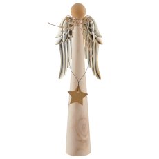 Wooden angel with metal wings, 9x5x29cm, natural
