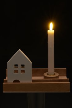 Holzhaus Dekoset, Kerzenhalter, E-Kerze, 20x14x3cm, natur