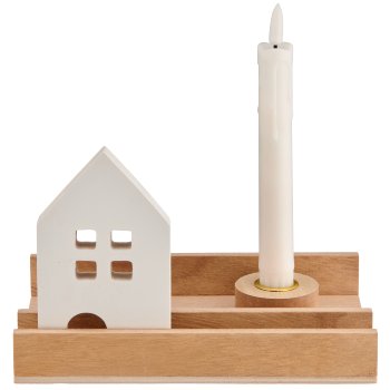 Holzhaus Dekoset, Kerzenhalter, E-Kerze, 20x14x3cm, natur