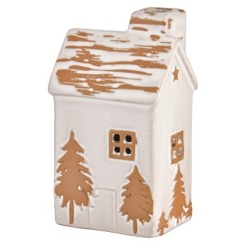 Porzellan Dekohaus mit LED, glasiert, 6x7,5x13cm, warmgrau