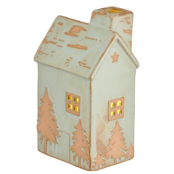 Porzellan Dekohaus mit LED, glasiert, 6x7,5x13cm, jade