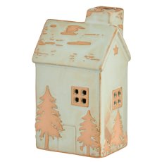 Porcelain decorative house with LED, glazed, 6x7.5x13cm, jade