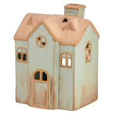 Porcelain decorative house, tealight holder, glazed, 8x9x13cm, jade