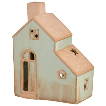 Porcelain decorative house, tealight holder, glazed, 6.5x11x16cm, jade