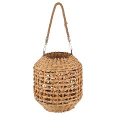 Hyacinth grass lantern with glass, bulbous, 17x17x19cm, natural
