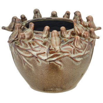 Porcelain vessel with bird decoration, 25x25x17cm, opal green