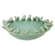 Porcelain vessel with bird decoration, transmutation glaze, 29x29x9cm, jade
