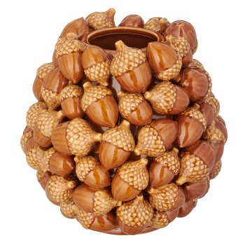 Porcelain vessel with acorn decoration, 23x23x21cm, light brown