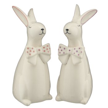 Porzellan Hase mit Schleife, stehend, 2fa.so., 6x9x17cm, rosa, Lepuro