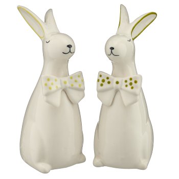 Porcelain rabbit with bow, standing, 2 assort., 6x9x17cm, green, Lepuro