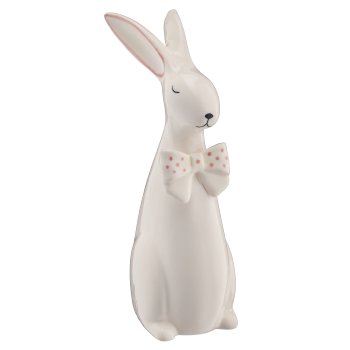 Porzellan Hase mit Schleife, stehend, 2fa.so., 7x10x21cm, rosa, Lepuro