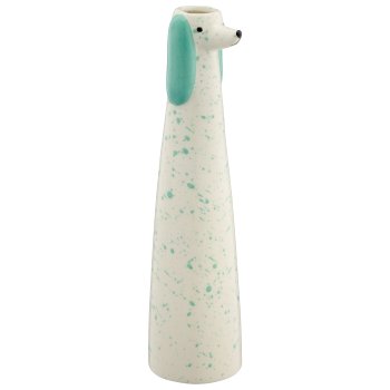 Ceramic vase dog head, conical, 6.5x6.5x25cm, peacock, Lepuro