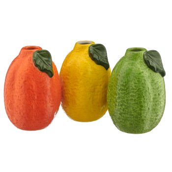 Ceramic vases SUNSHINE citrus fruit, 3 assort., 11x10.5x15.5cm, colourful