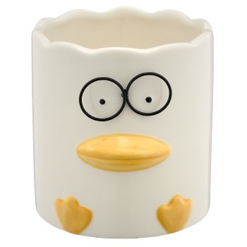 Ceramic vessel duck with metal glasses, 10x10.5x11cm, white