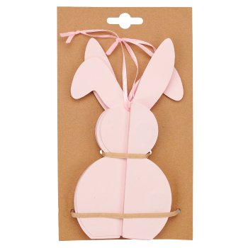 Paper decorative rabbit hanger with magnet, 2/backcard, 8x8x11cm, light pink