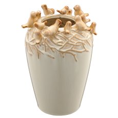 Porzellanvase mit Vögeln, Transmutationsglasur, 18x18x24cm, vanille, Lepuro