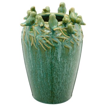 Porzellanvase mit Vögeln, Transmutationsglasur, 18x18x24cm, jade, Lepuro