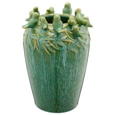 Porzellanvase mit Vögeln, Transmutationsglasur, 18x18x24cm, jade, Lepuro