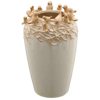 Porzellanvase mit Vögeln, Transmutationsglasur, 20x20x30cm, vanille, Lepuro