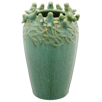 Porzellanvase mit Vögeln, Transmutationsglasur, 20x20x30cm, jade, Lepuro