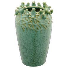 Porzellanvase mit Vögeln, Transmutationsglasur, 20x20x30cm, jade, Lepuro