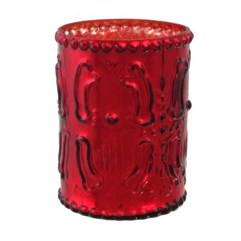 Glass Tealight W.Decor 4 assorted, 10x8cm, Red 4/W-Box