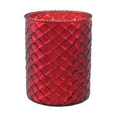 Glass Tealight W.Decor 4 assorted, 10x8cm, Red 4/W-Box